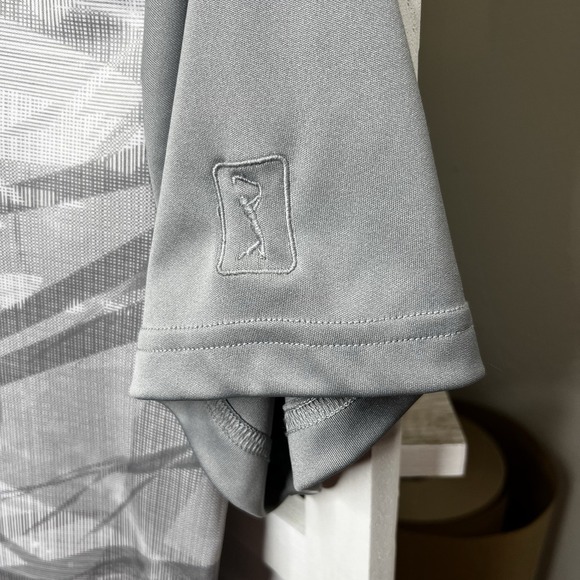 PGA Tour Pro Series Golf Polo Athletic Fit Gray & White Palm Leaf Print Men's Lg - Picture 3 of 6